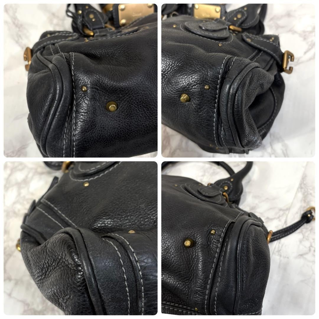 Chloe paddington handbag shoulder bag medium black leather w dustbag 20 36 20cm