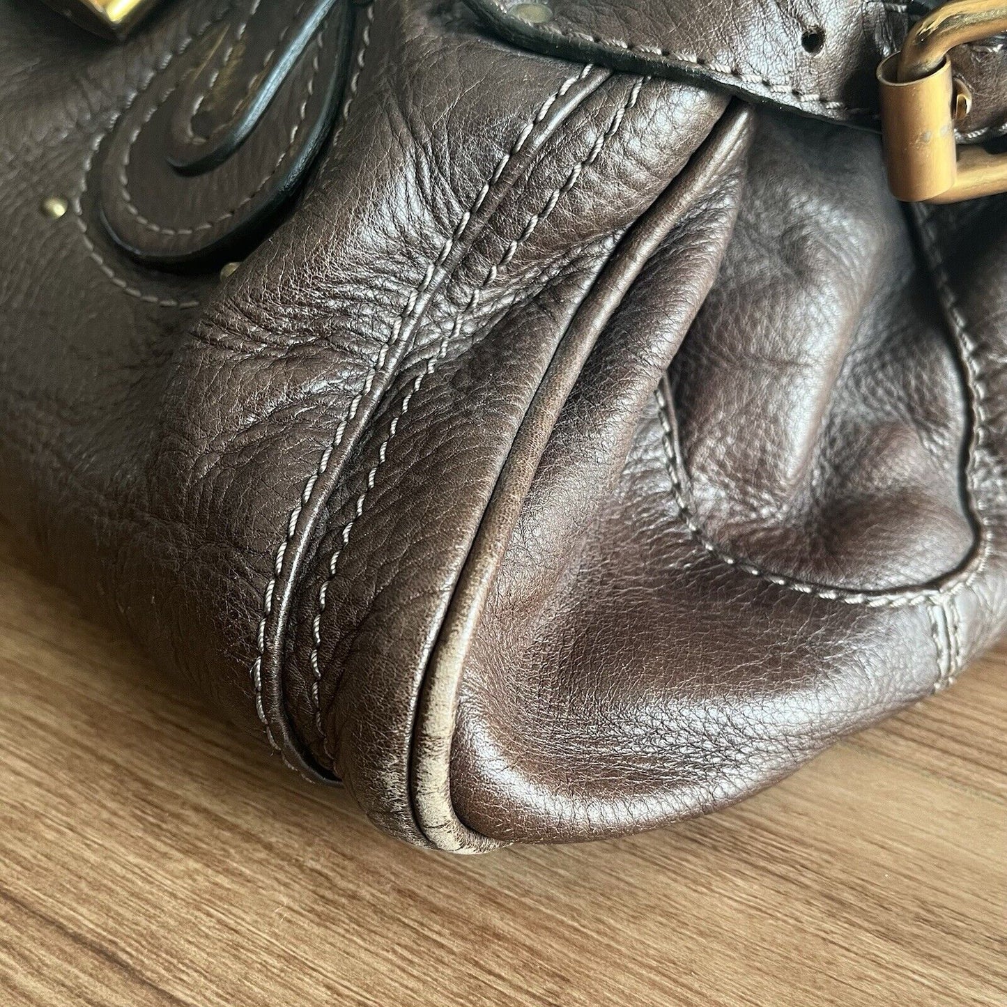 Chloe paddington leather hand bag dark brown leather medium padlock key f s