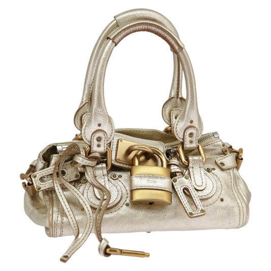 Chloe paddington hand bag leather gold tone gold silver auth am7159
