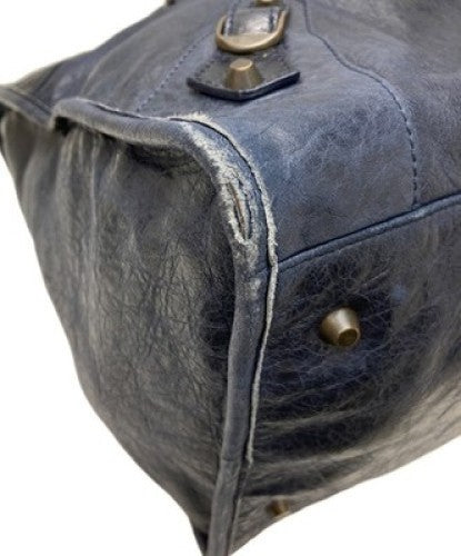 Auth Balenciaga The Work City Tote Bag Navy Blue Leather Handbag 132110 Italy