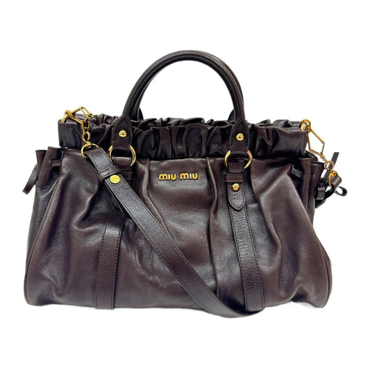 MIU MIU Vitello Dark Brown Leather Two Way Bag