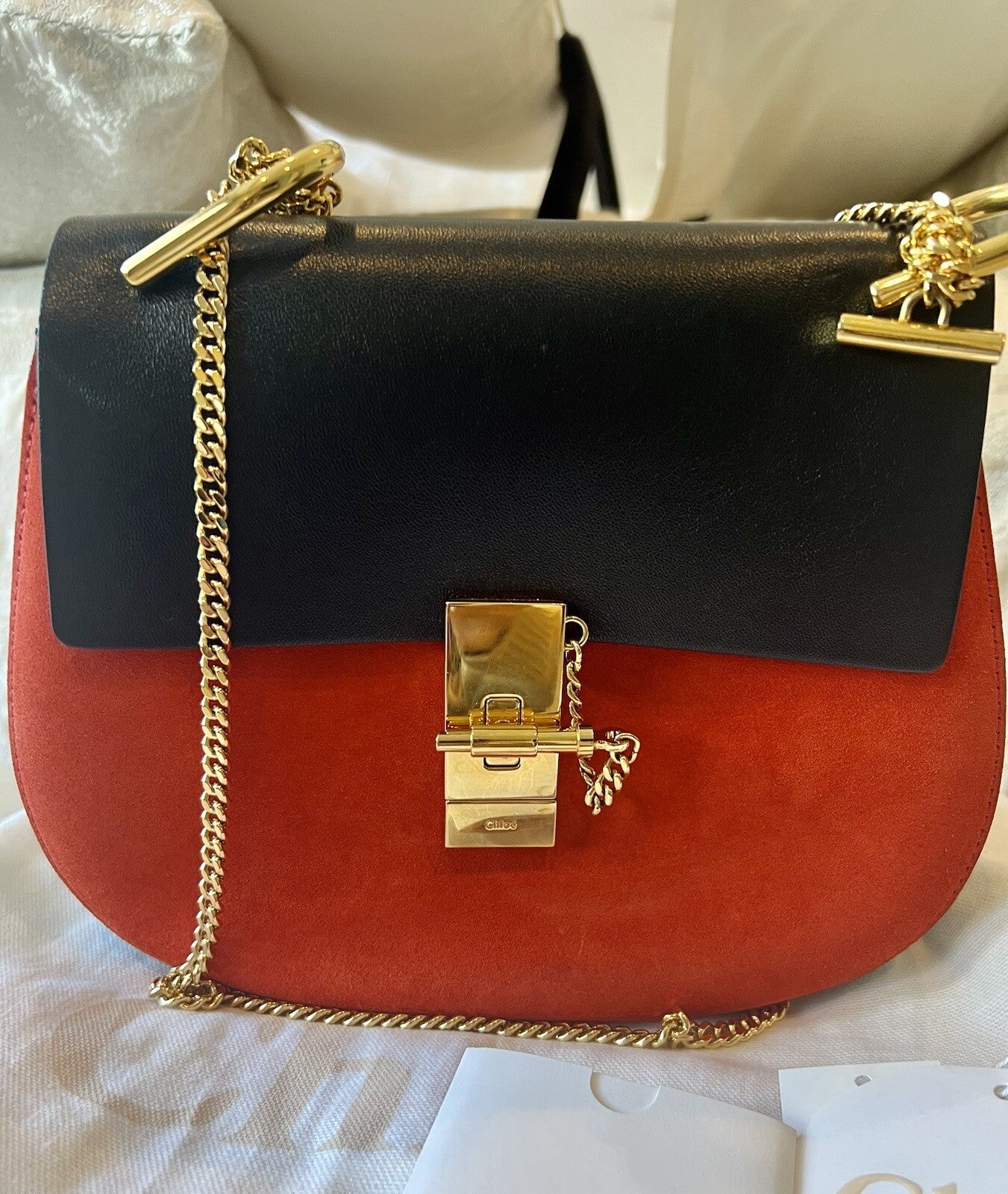 Chloe Drew Shoulder Bag Black And Orange