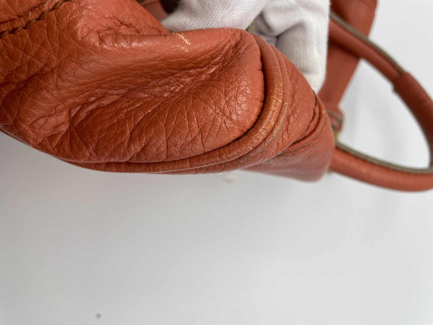 Chloe Paddington Handbag Shoulder Bag Red Orange Padlock Leather Key Auth 251010