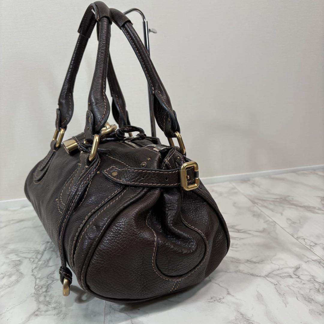 Chloe paddington hand bag leather dark brown with padlock key used authentic