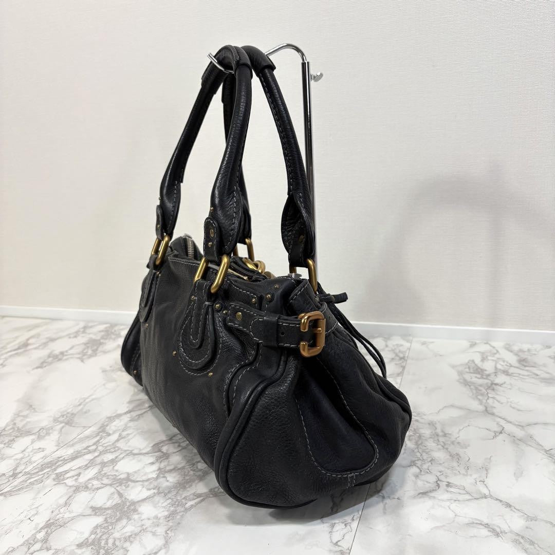 Chloe paddington handbag shoulder bag medium black leather w dustbag 20 36 20cm