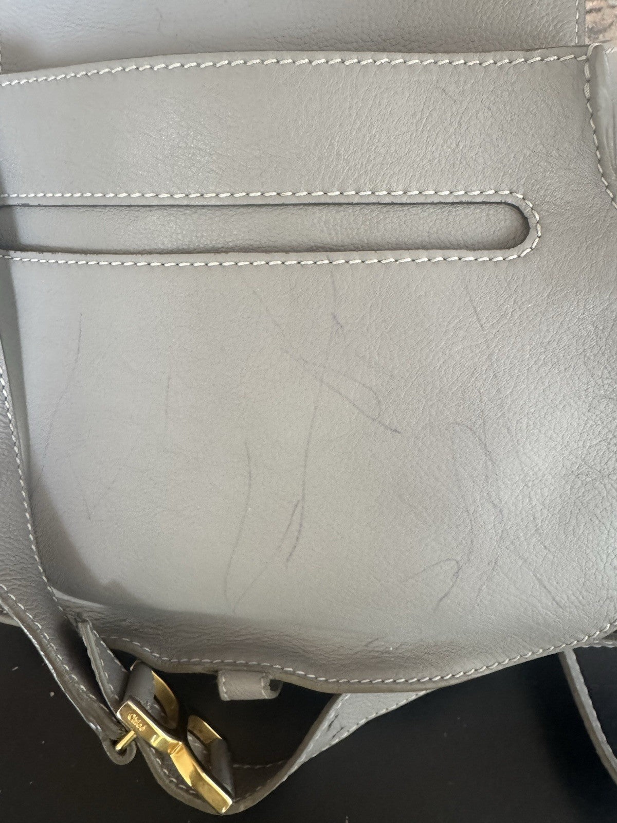 Authentic Chloé Marcie Medium Saddle Bag Cashmere Grey Leather Crossbody