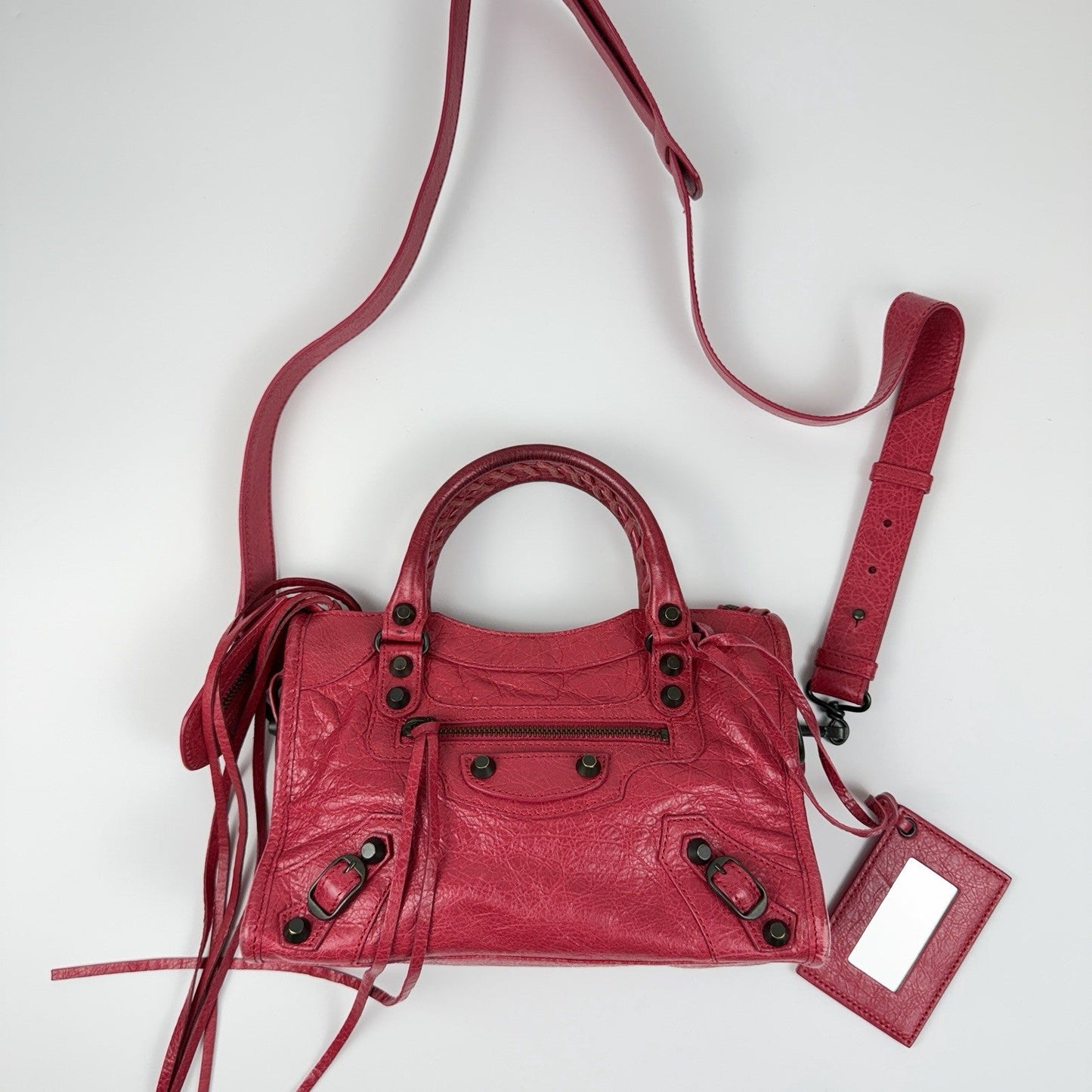 Auth Balenciaga Classic Mini City Pinkish red 2-Way Shoulder/Hand Bag z39