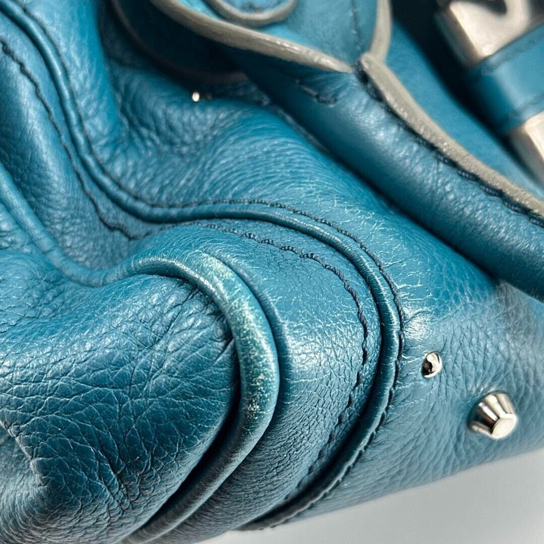 Chloe paddington silver padlock key hand bag blue leather used 2501m