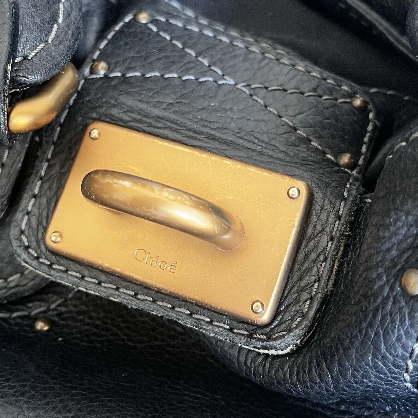 Chloe paddington leather hand bag black leather medium padlock key free shipping