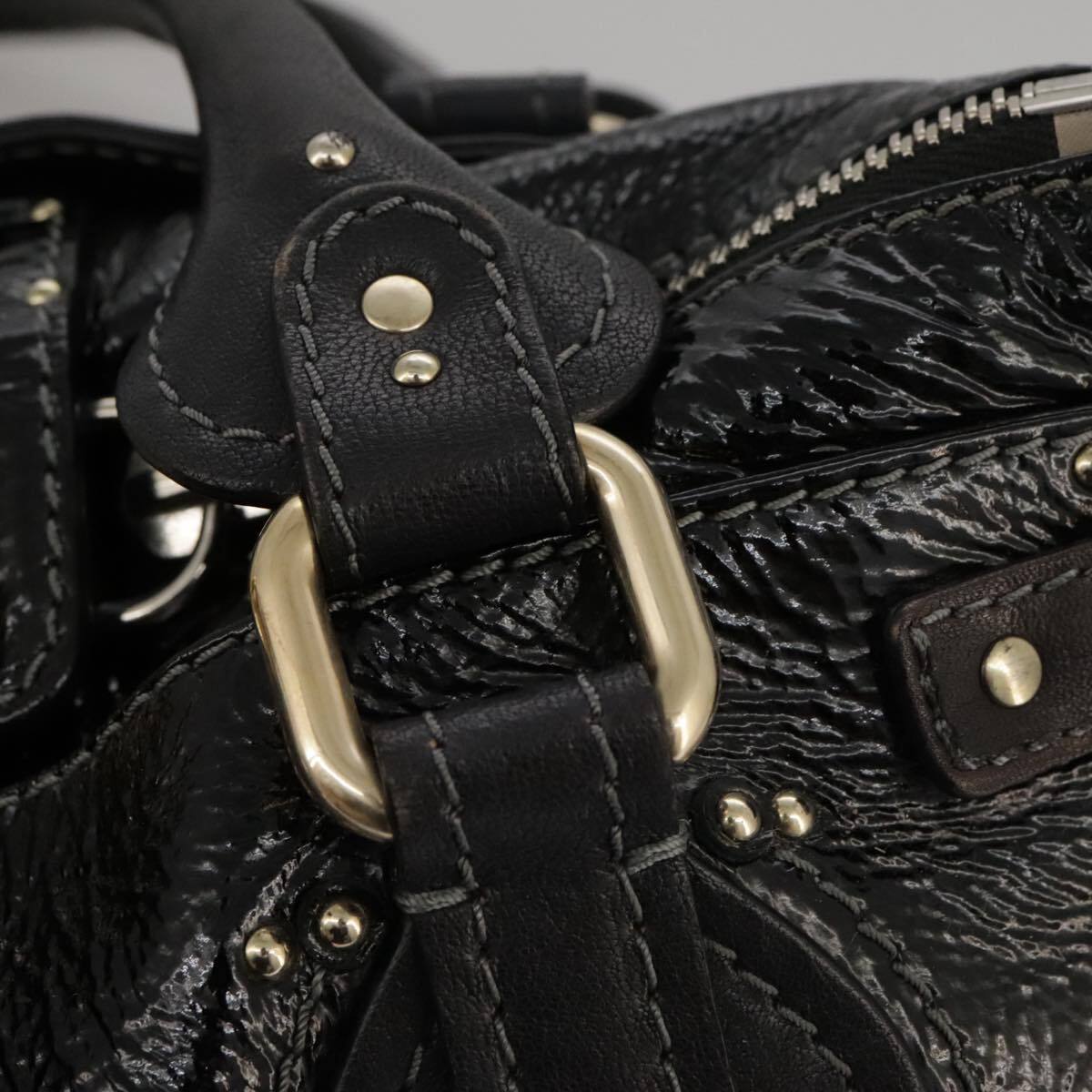 Chloe paddington hand bag enamel black auth mr780