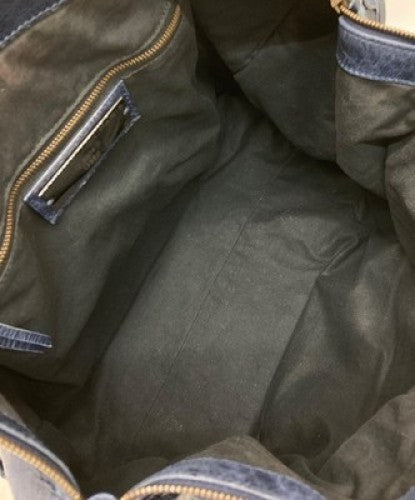 Auth Balenciaga The Work City Tote Bag Navy Blue Leather Handbag 132110 Italy