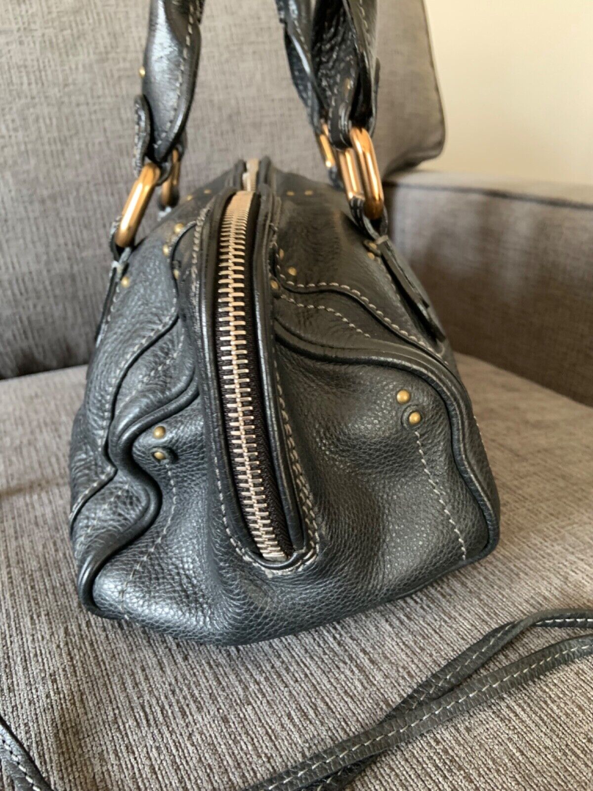 Chloe paddington black leather east west shoulder hobo bag lock key