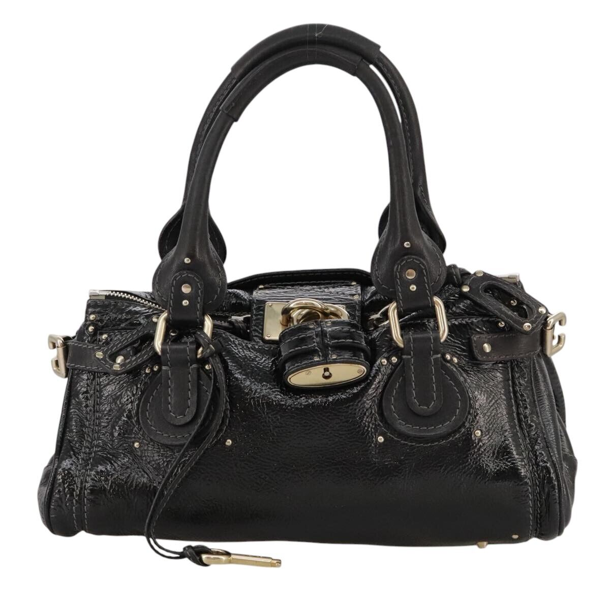 Chloe paddington hand bag enamel black auth mr780