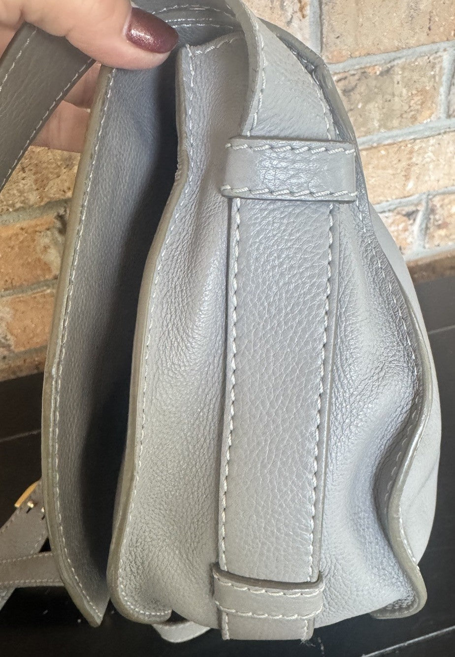 Authentic Chloé Marcie Medium Saddle Bag Cashmere Grey Leather Crossbody