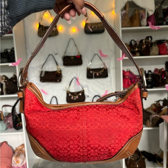 y2k coach soho hobo red jacquard shoulder bag 🍒