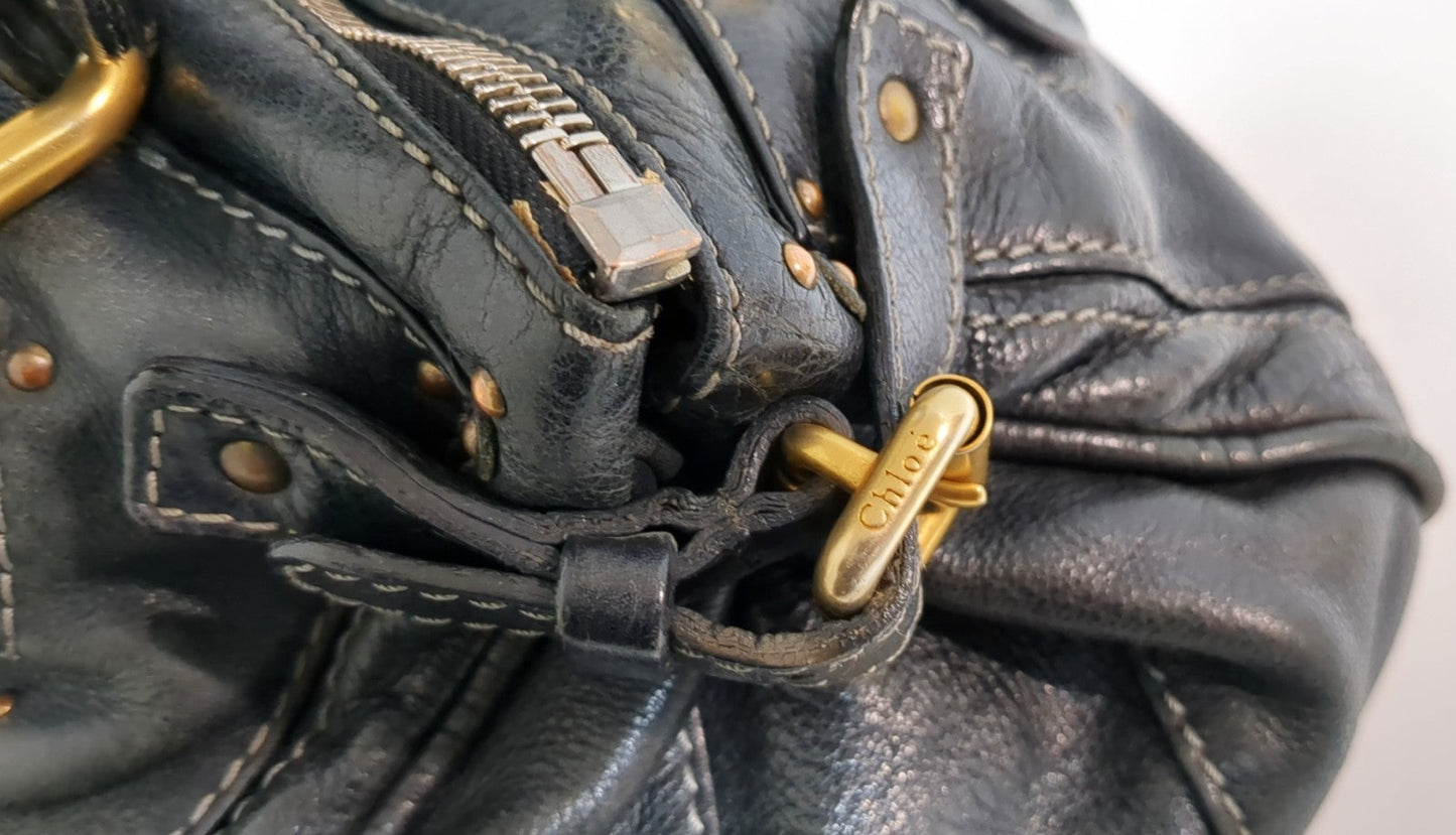 Chloe Paddington Black Leather Satchel Bag w/Padlock & Key Authentic Vintage✨