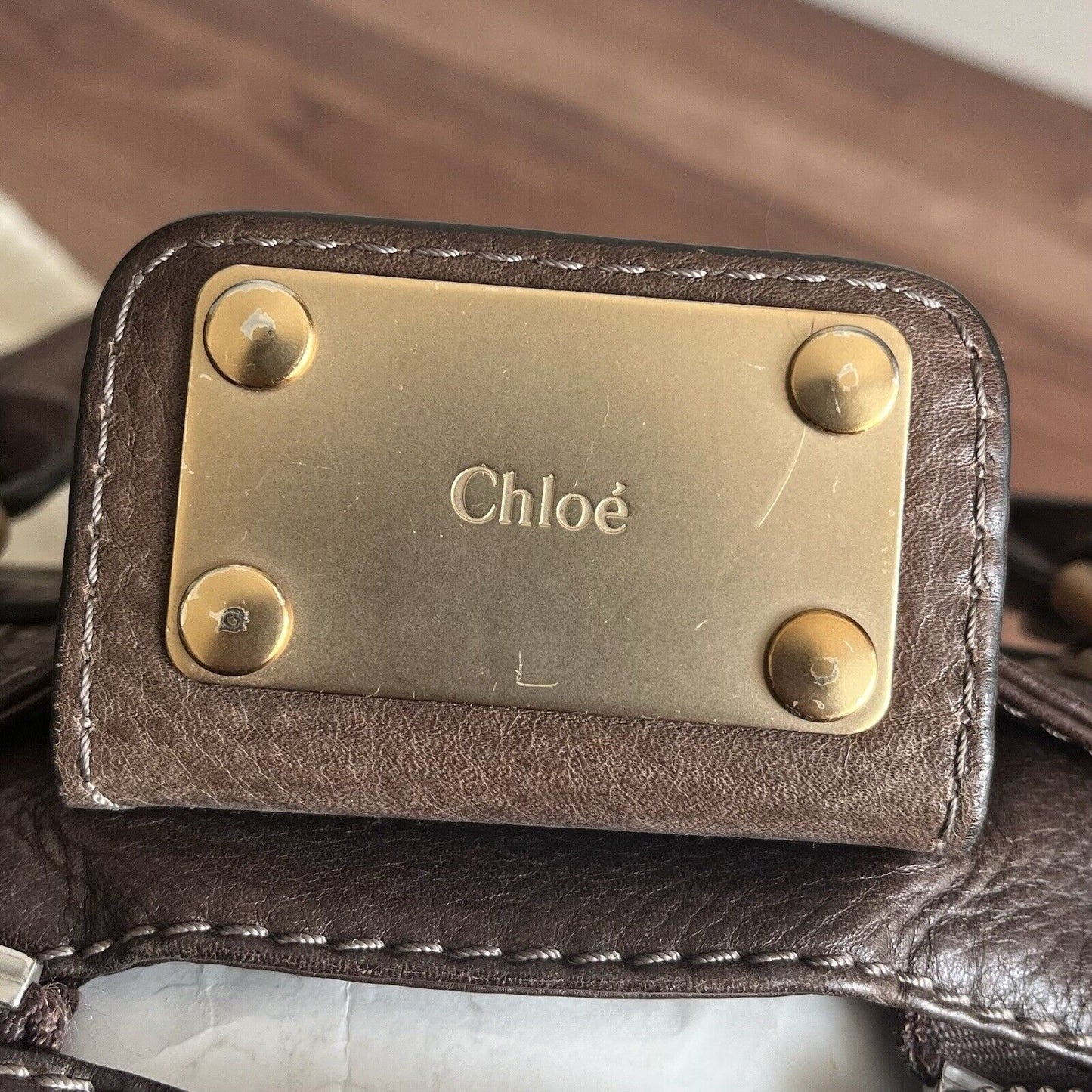 Chloe paddington leather hand bag dark brown leather medium padlock key f s