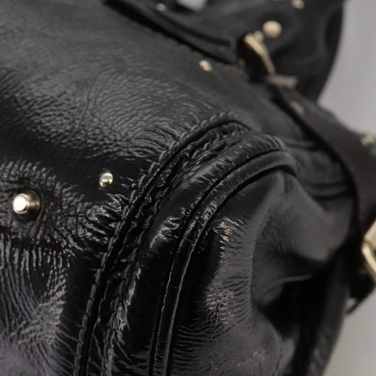 Chloe paddington hand bag enamel black auth mr780