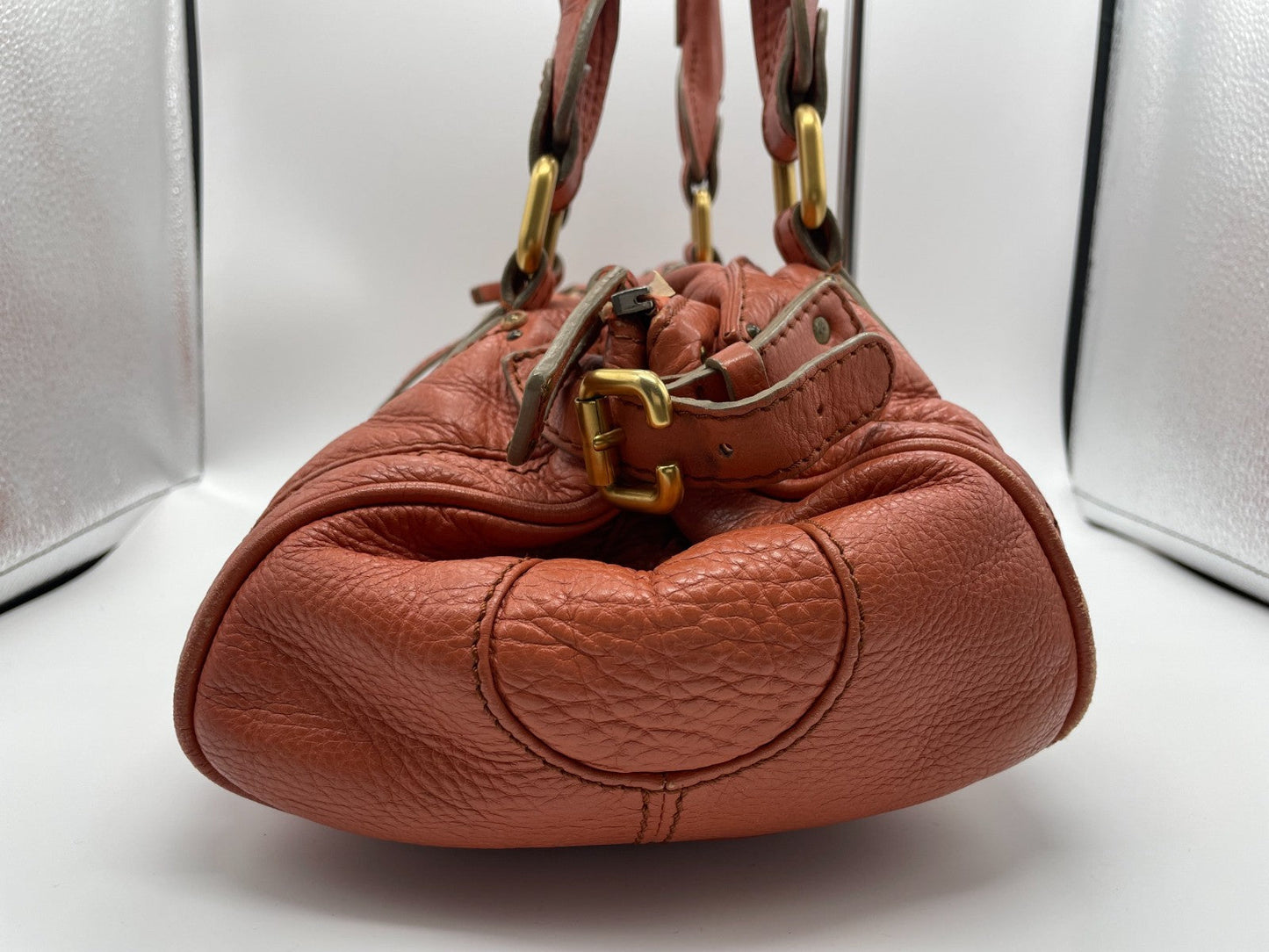 Chloe Paddington Handbag Shoulder Bag Red Orange Padlock Leather Key Auth 251010