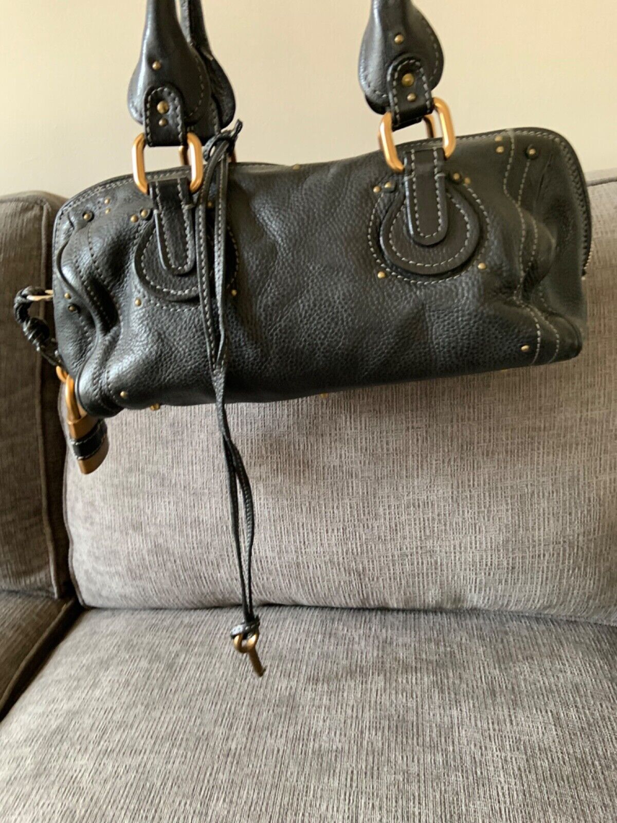 Chloe paddington black leather east west shoulder hobo bag lock key