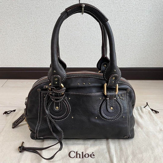 Chloe paddington gold padlock key dark brown hand bag mini boston bag used 2501m