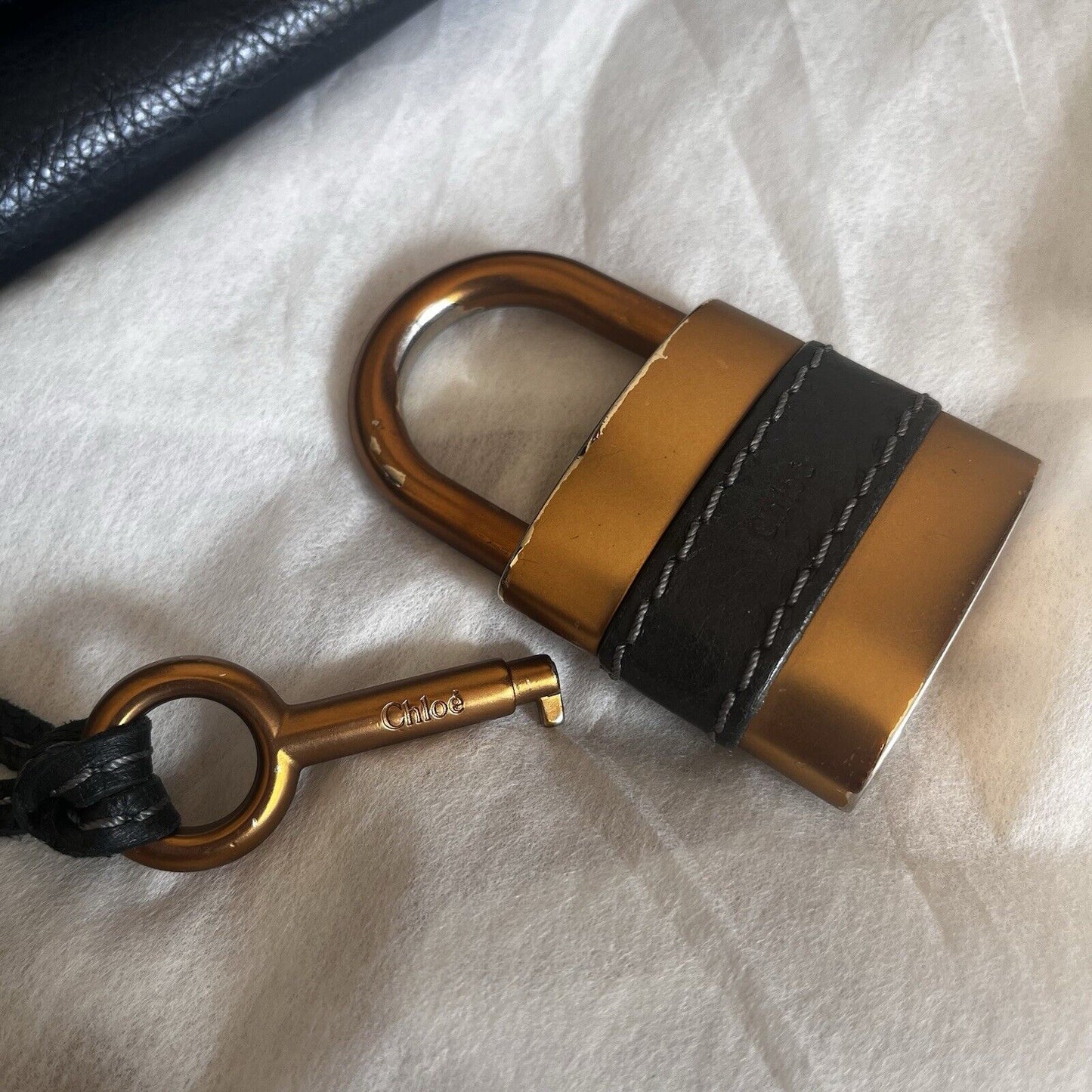 Chloe paddington leather hand bag black leather medium padlock key free shipping