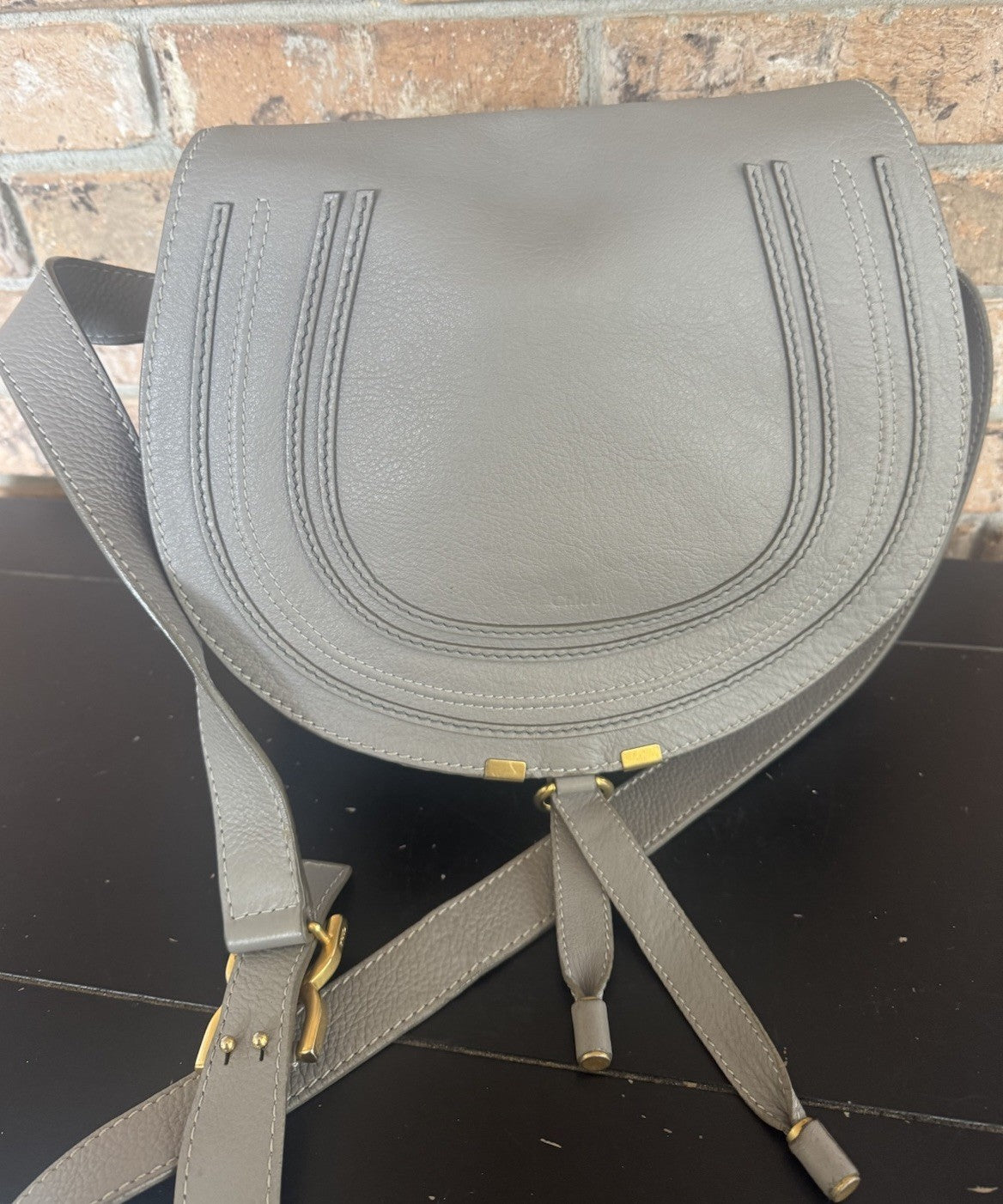 Authentic Chloé Marcie Medium Saddle Bag Cashmere Grey Leather Crossbody