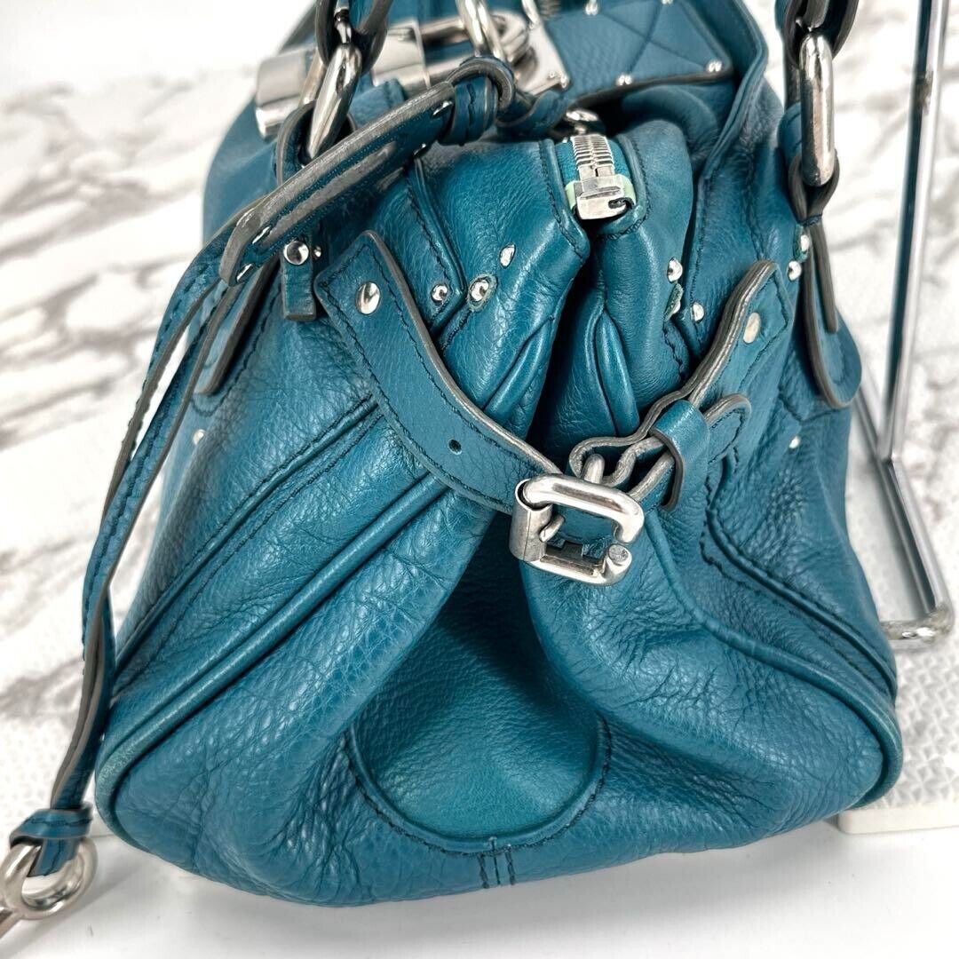 Chloe paddington silver padlock key hand bag blue leather used 2501m