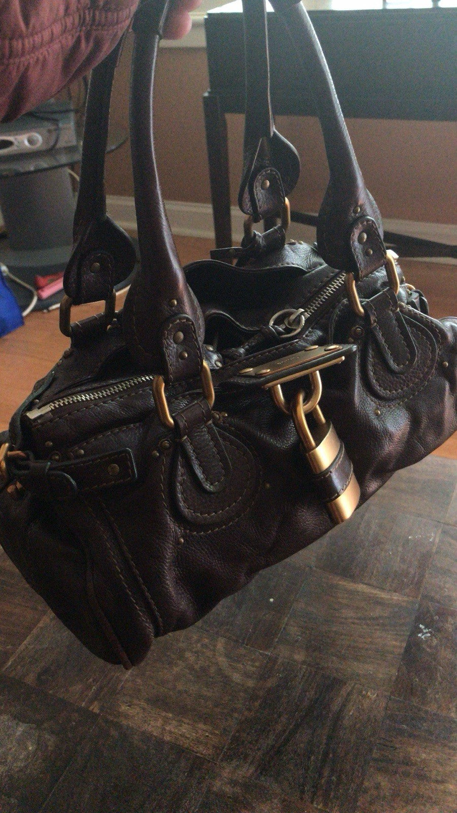 Chloe paddington hand bag leather brown gold silver authentic