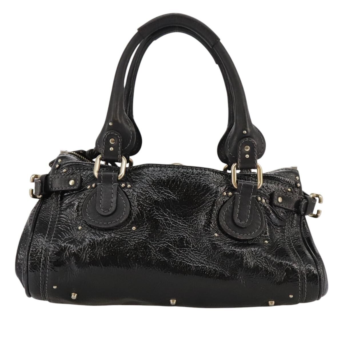 Chloe paddington hand bag enamel black auth mr780