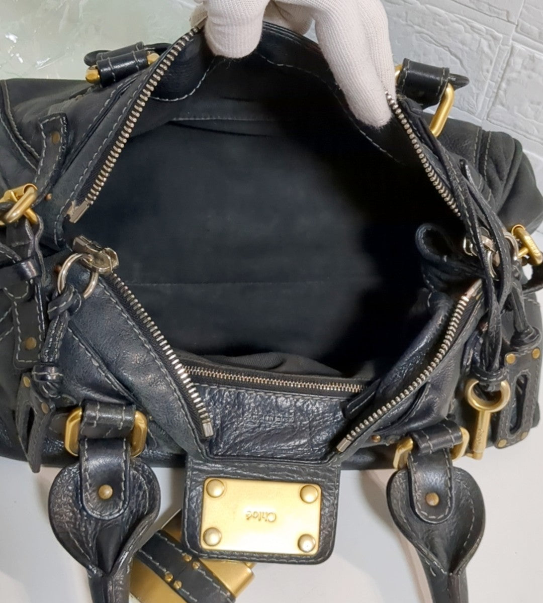 Chloe Paddington Black Leather Satchel Bag w/Padlock & Key Authentic Vintage✨
