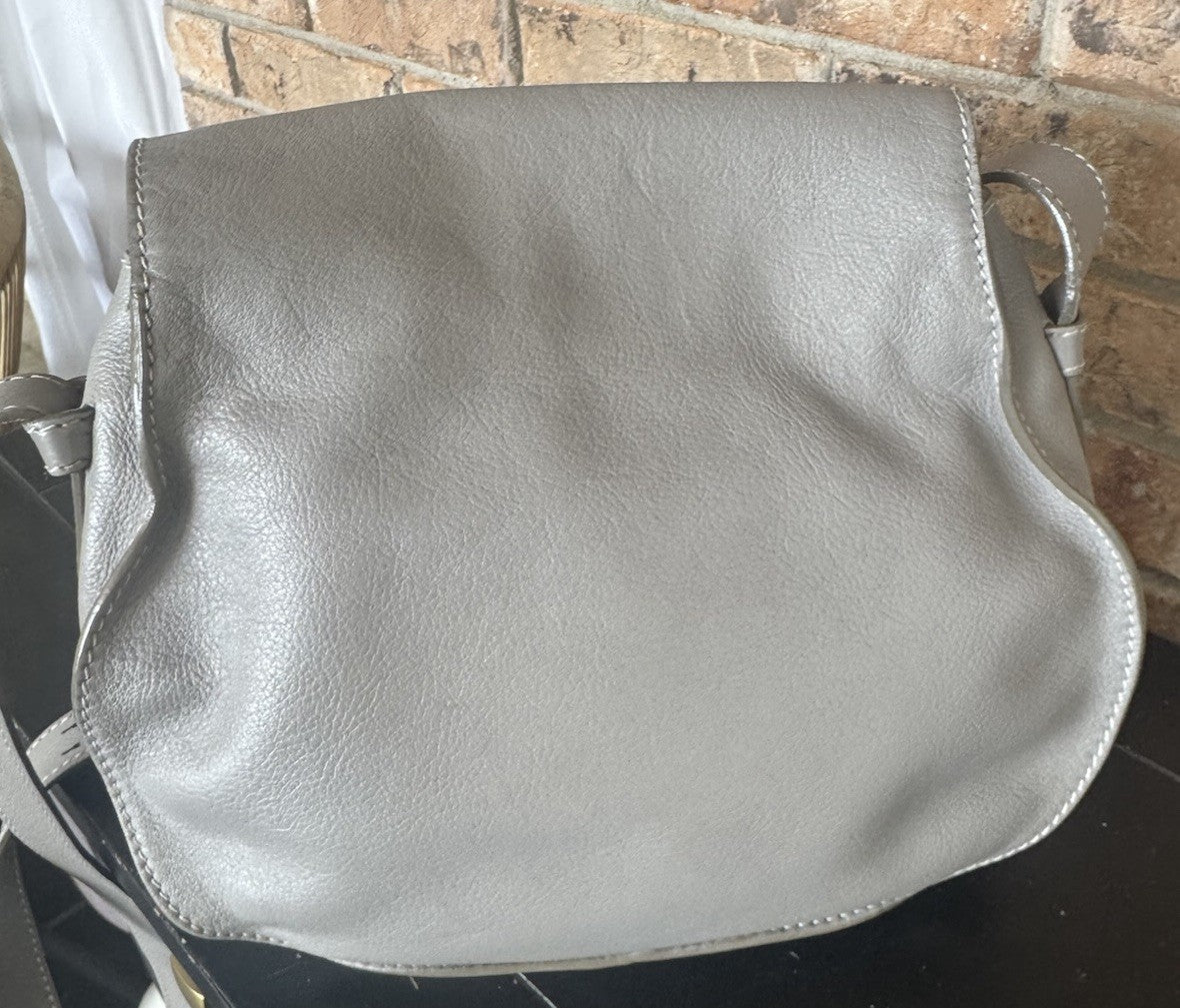 Authentic Chloé Marcie Medium Saddle Bag Cashmere Grey Leather Crossbody