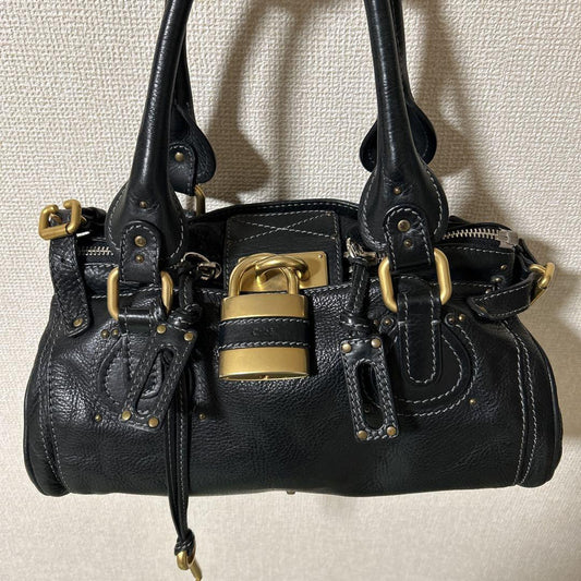 Chloe paddington handbag shoulder bag padlock key black leather