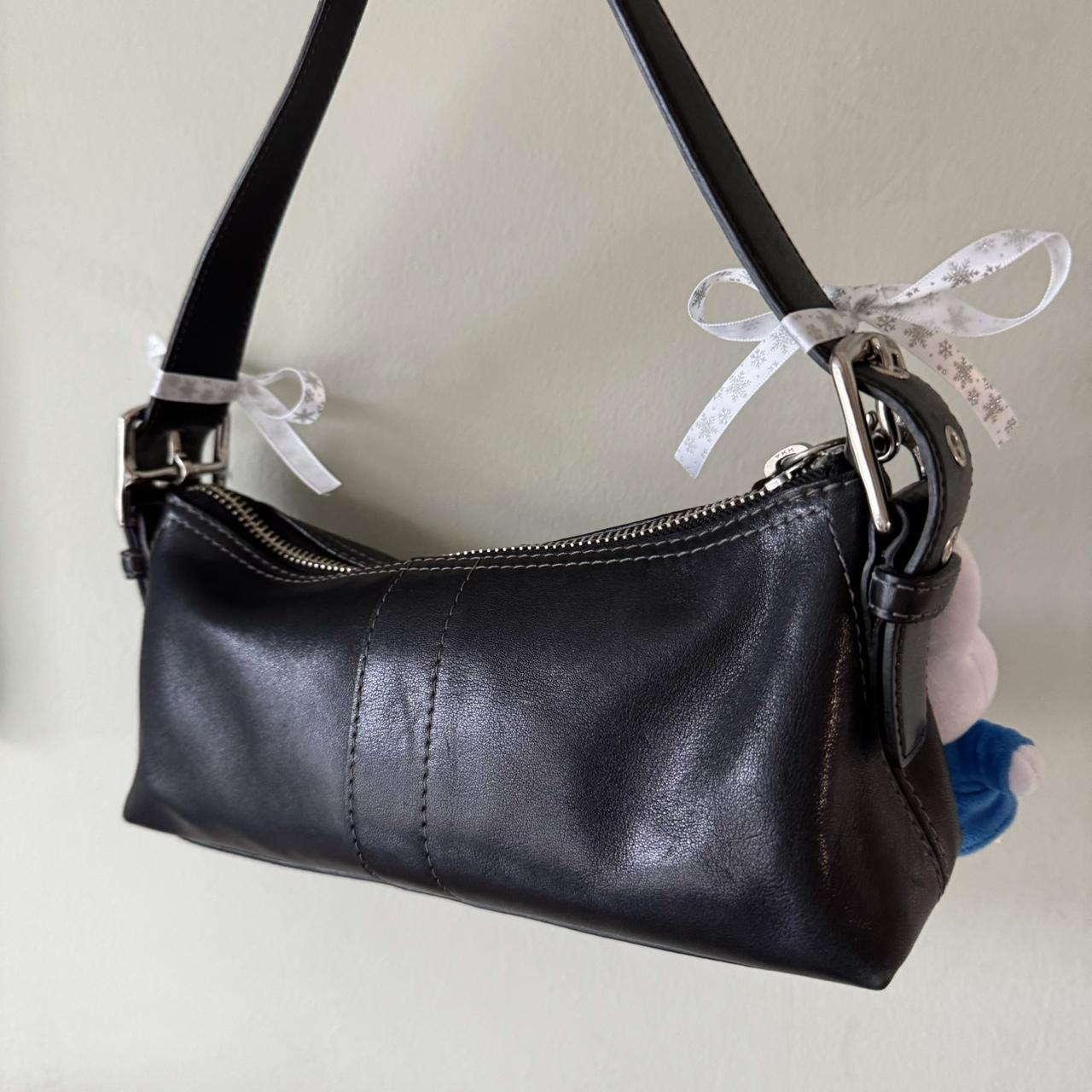 Vintage Y2K Coach black leather Demi baguette shoulder bag!