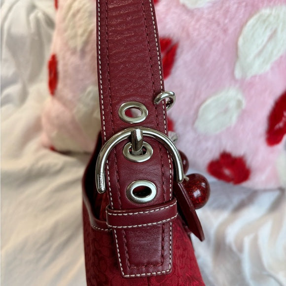 y2k coach red signature jacquard soho flap shoulder bag ♥️