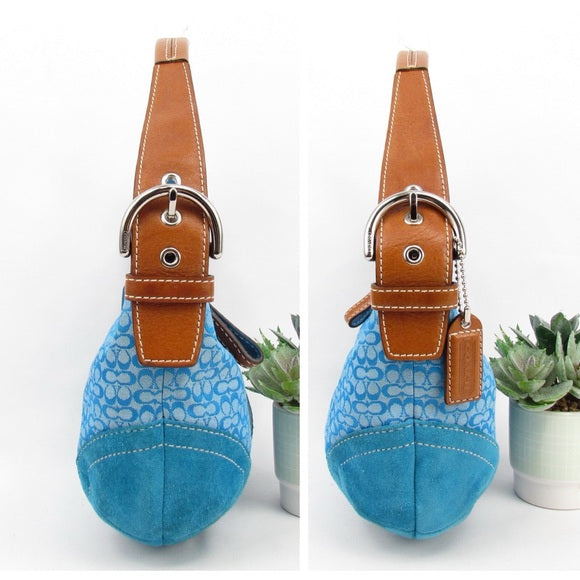 coach signature logo suede shoulder bag