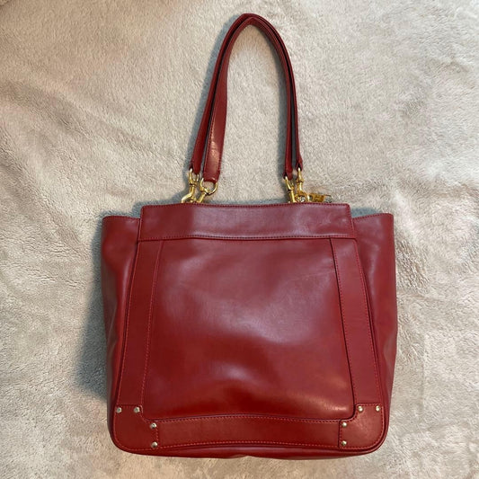 Authentic Chloe Eden Tote Shoulder Bag Red Leather Women's Logo Gold