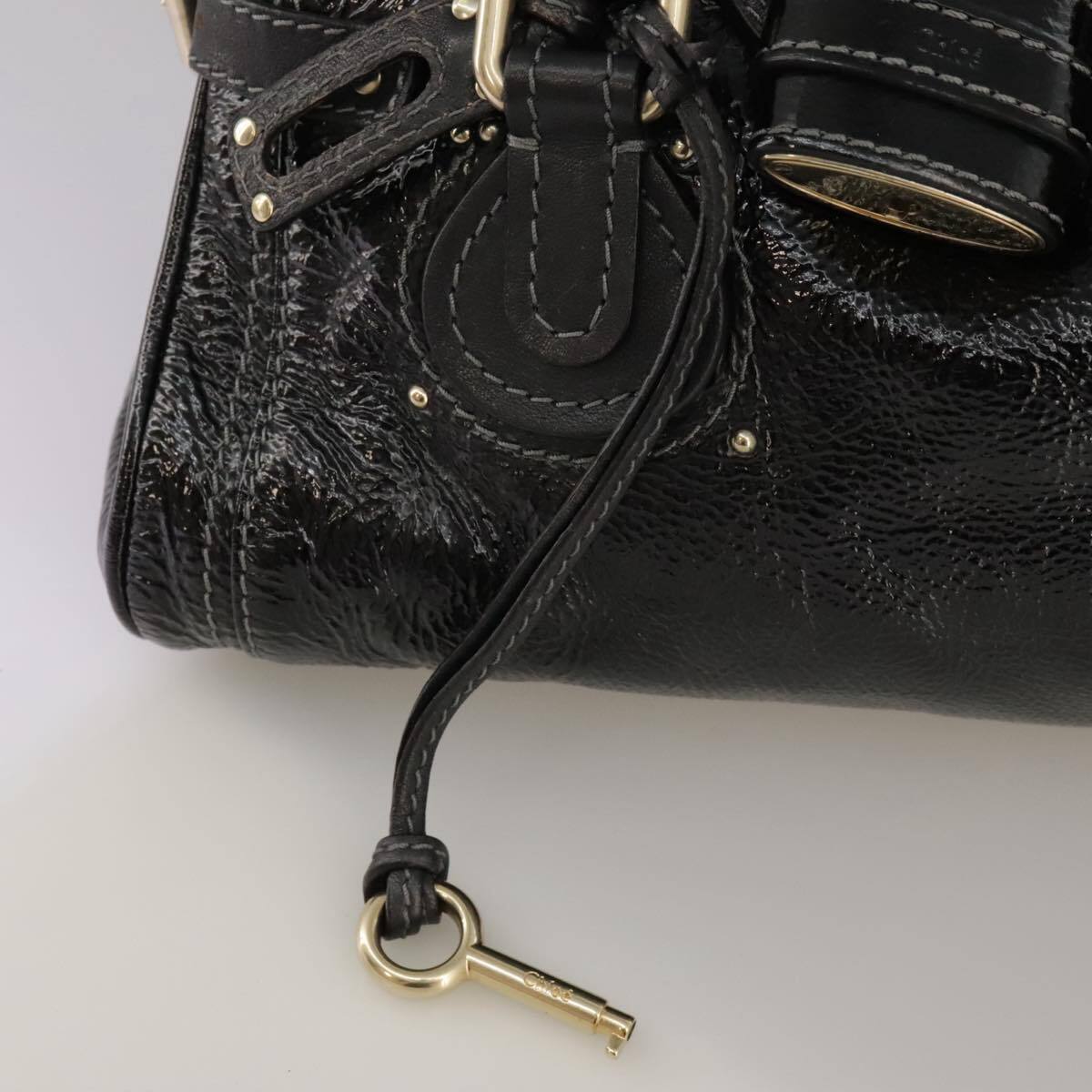Chloe paddington hand bag enamel black auth mr780
