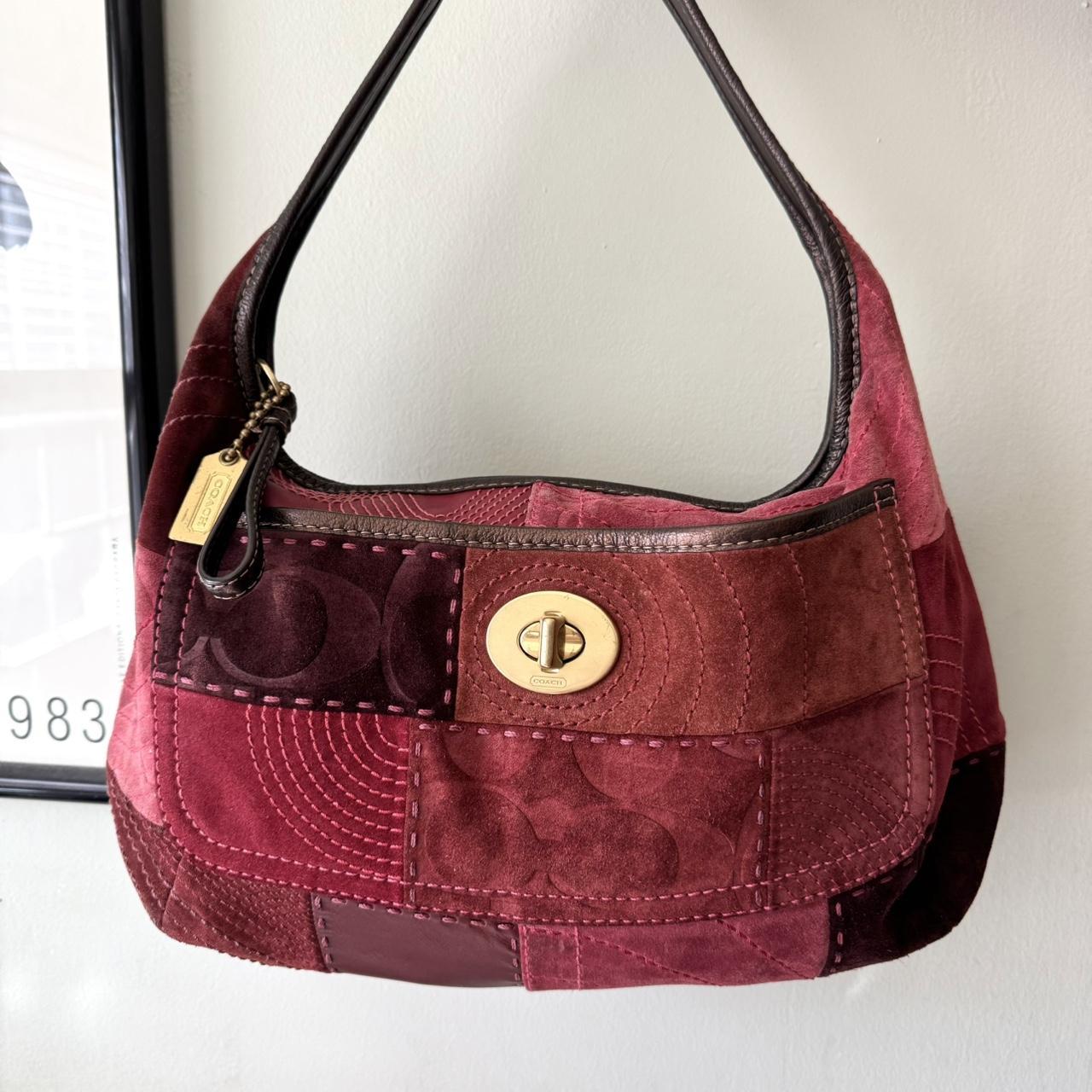 Vintage 90s Coach rare Ergo suede patchwork burgundy red shoulder bag!