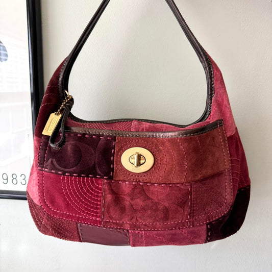 Vintage 90s Coach rare Ergo suede patchwork burgundy red shoulder bag!