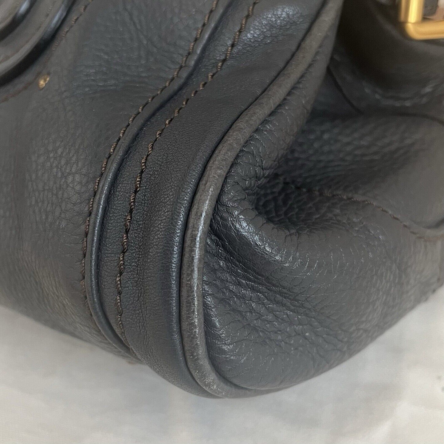 Chloe paddington leather hand bag dark gray leather medium padlock key card f s