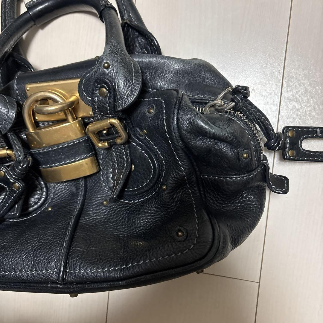 Chloe paddington handbag mini boston bag padlock key black leather