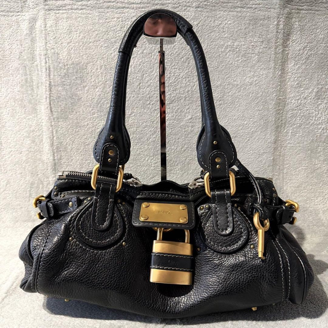 Chloe paddington handbag shoulder bag black leather 36 x 15 x 20cm
