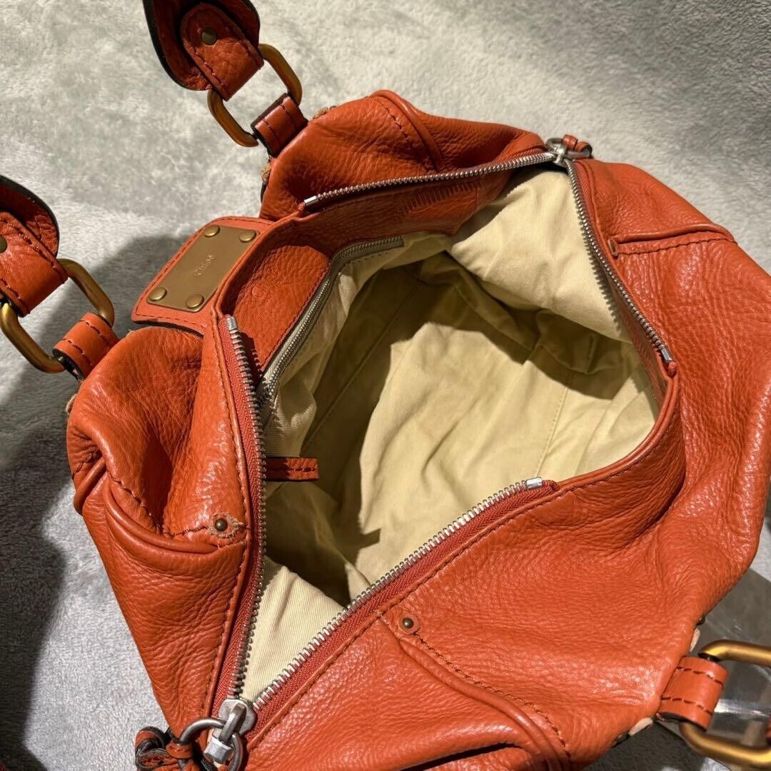 Chloe paddington gold padlock key orange hand bag grained leather used 2501m