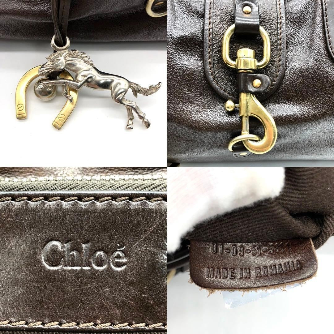CHLOE Kerala Leather Brown Handbag Tote Bag Horse Charm Used