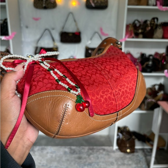 y2k coach soho hobo red jacquard shoulder bag 🍒