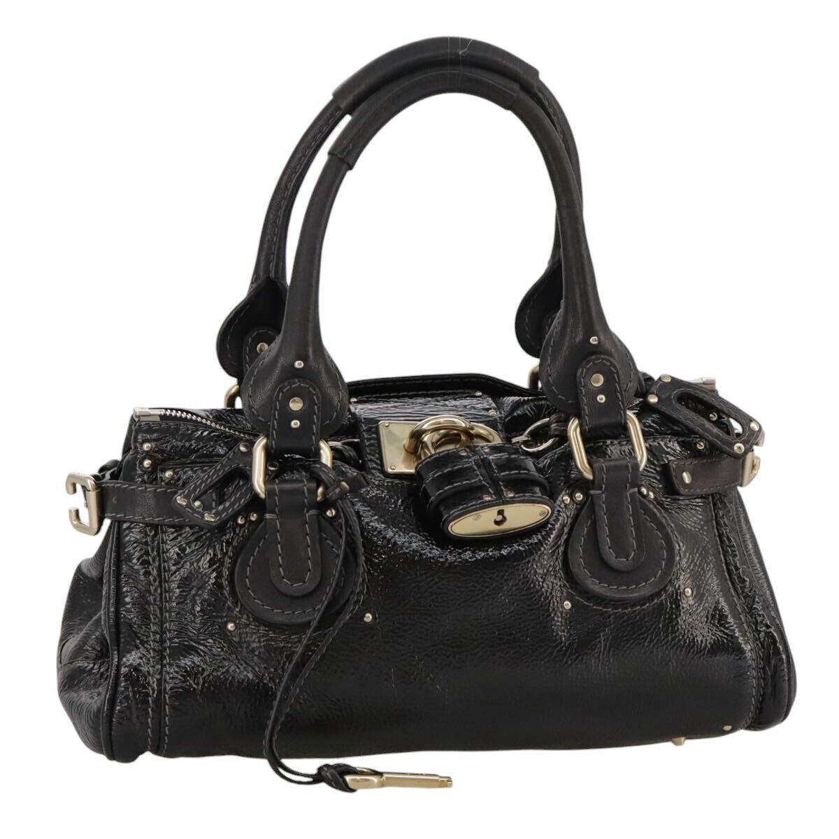 Chloe paddington hand bag enamel black auth mr780