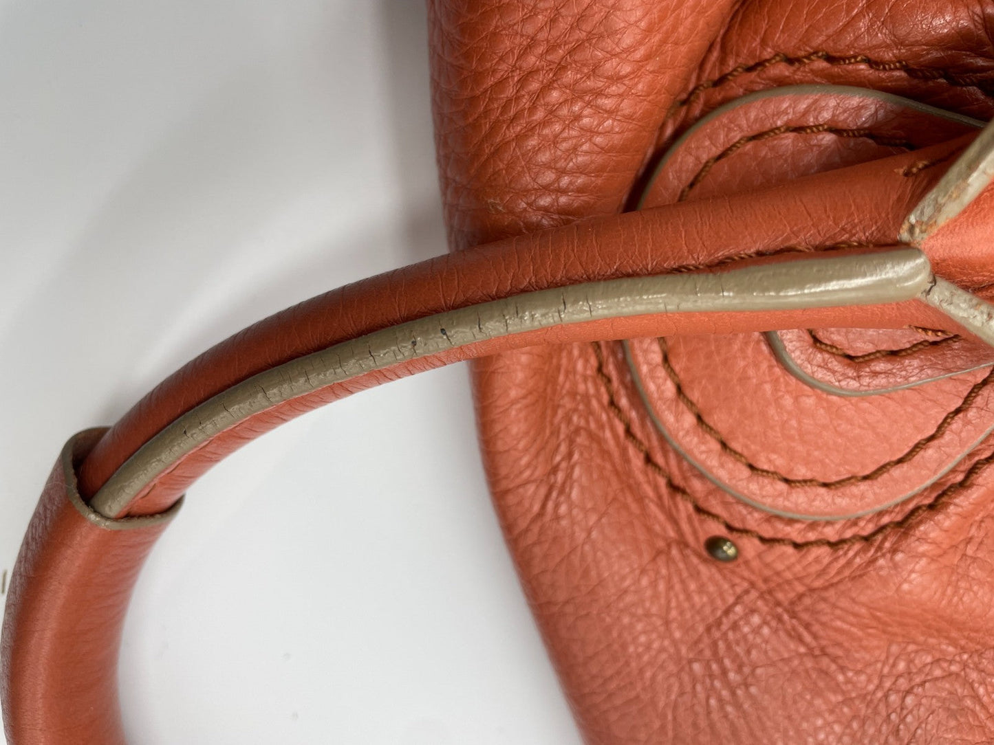 Chloe Paddington Handbag Shoulder Bag Red Orange Padlock Leather Key Auth 251010