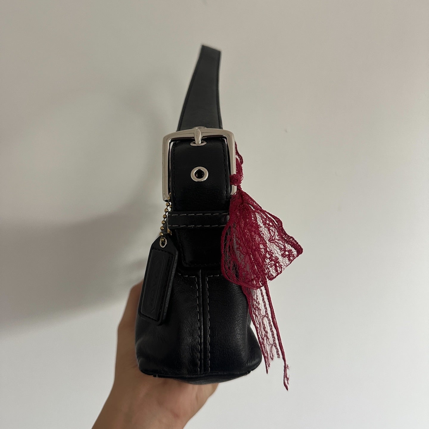 y2k coach black leather east west bag