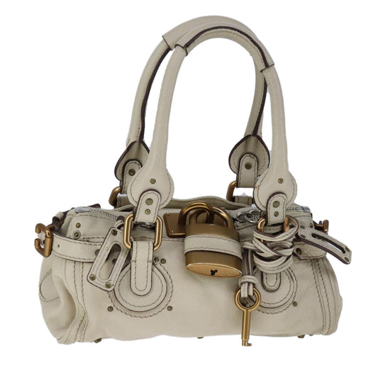 Chloe mini paddington hand bag leather white gold silver auth hk1875